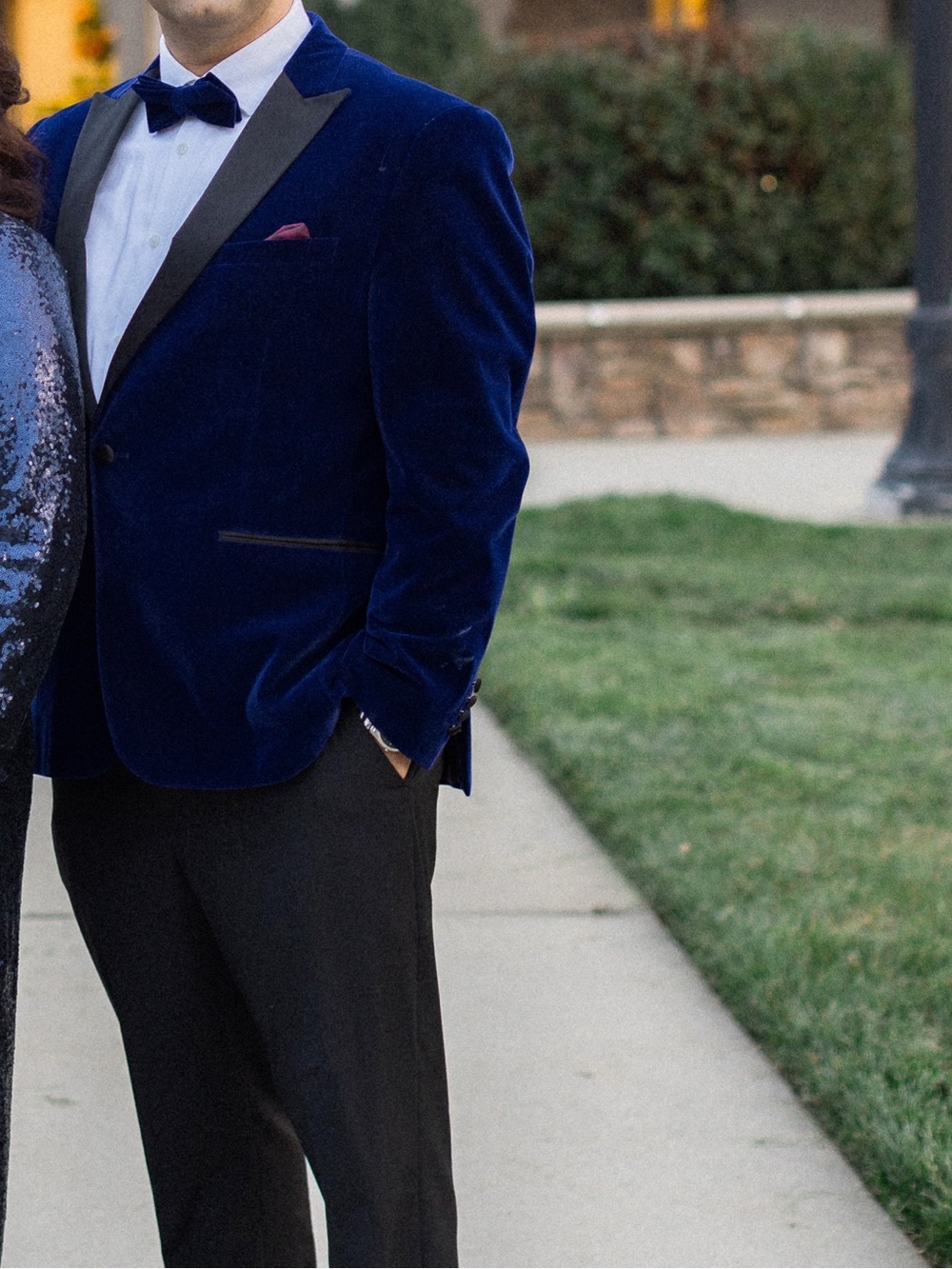 Men's Velvet Tuxedo Blazer - Deep Blue with Black Satin Lapel